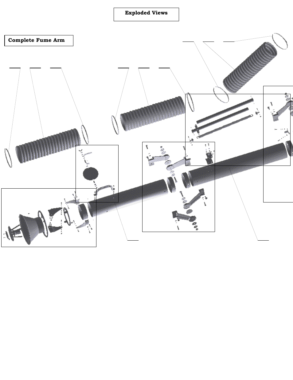 Complete fume arm, Exploded views | ENVIROMAC 103 Snorkvac User Manual | Page 15 / 44