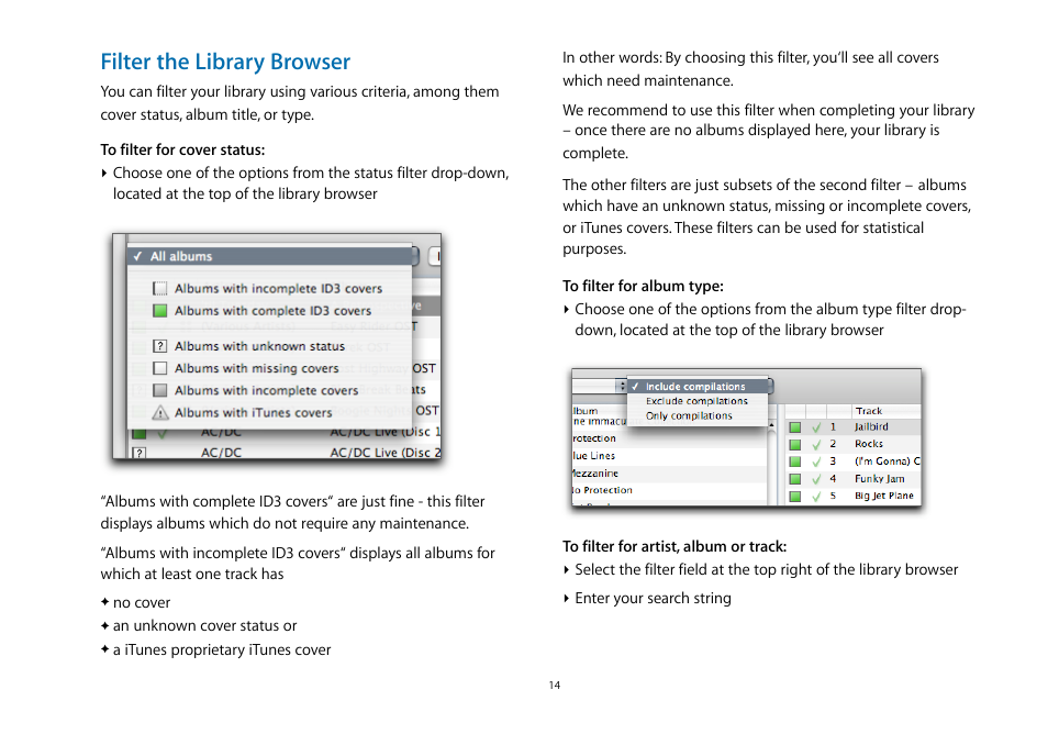 Filter the library browser | equinux CoverScout 2.3.10 User Manual | Page 14 / 22