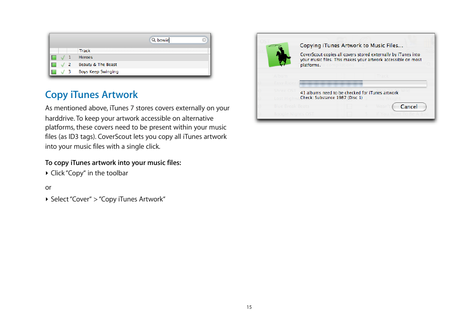 Copy itunes artwork | equinux CoverScout 2.3.10 User Manual | Page 15 / 22