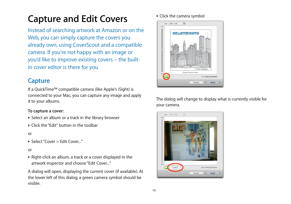 Capture and edit covers, Capture | equinux CoverScout 2.3.10 User Manual | Page 19 / 22