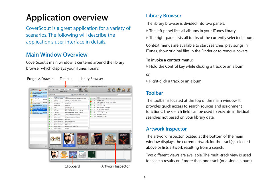 Application overview, Main window overview | equinux CoverScout 2.3.10 User Manual | Page 9 / 22