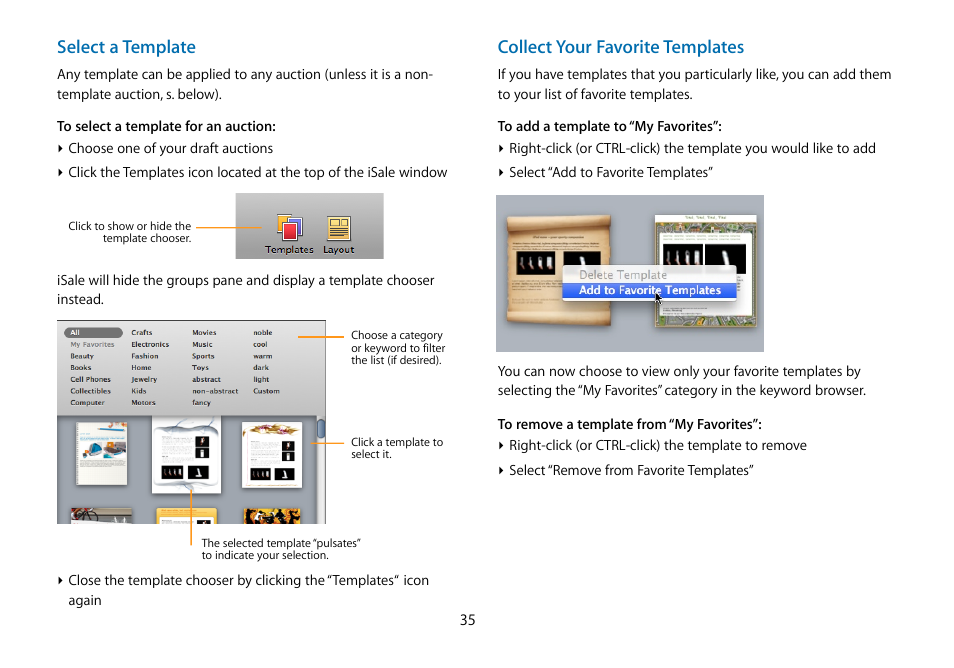 Select a template, Collect your favorite templates | equinux iSale 5.9.7 User Manual | Page 35 / 92
