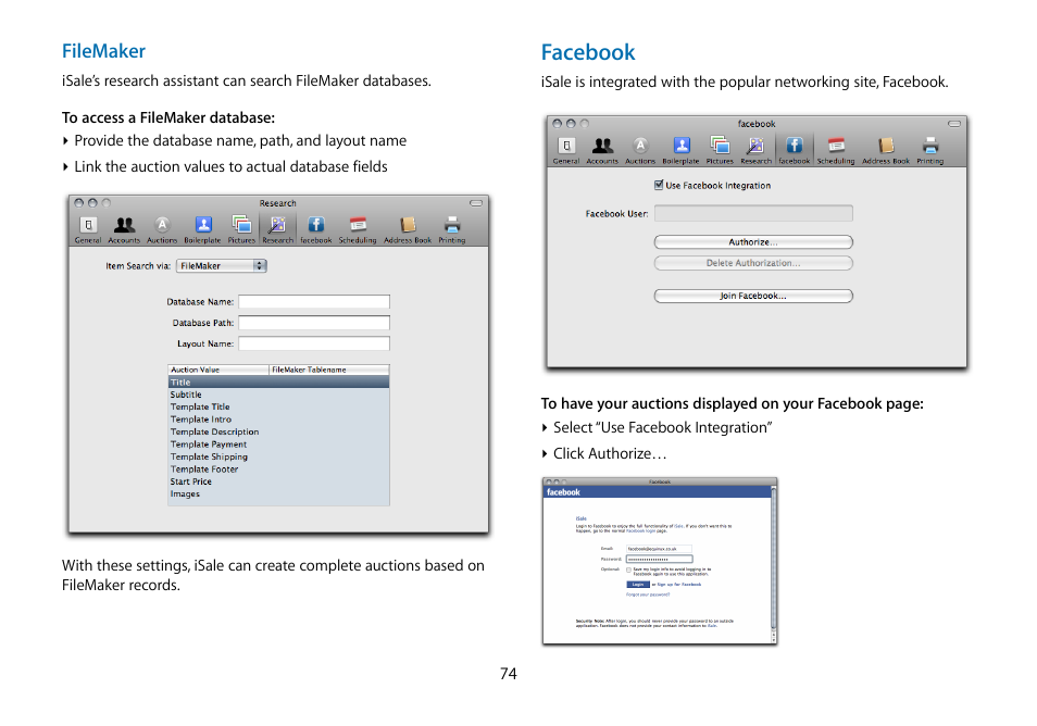 Facebook | equinux iSale 5.9.7 User Manual | Page 74 / 92