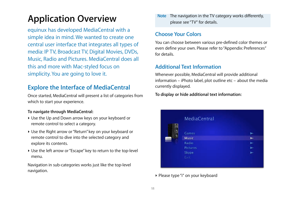 Application overview, Explore the interface of mediacentral | equinux MediaCentral 2.8.10 User Manual | Page 11 / 46