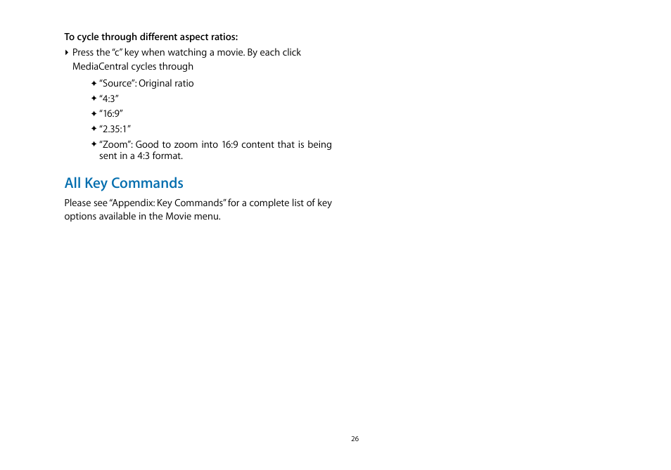 All key commands | equinux MediaCentral 2.8.10 User Manual | Page 26 / 46