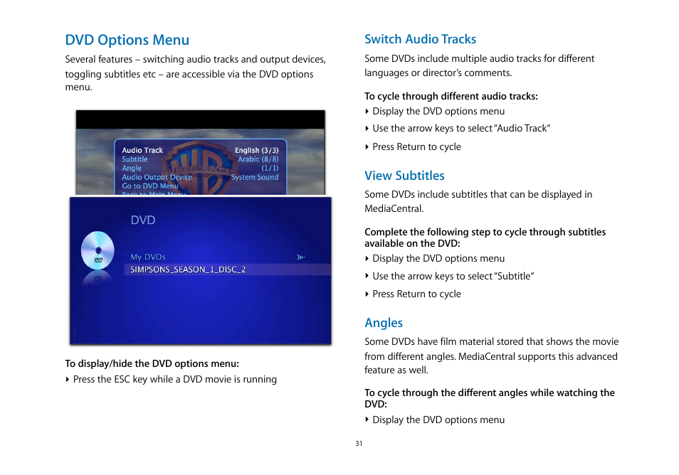 Dvd options menu | equinux MediaCentral 2.8.10 User Manual | Page 31 / 46