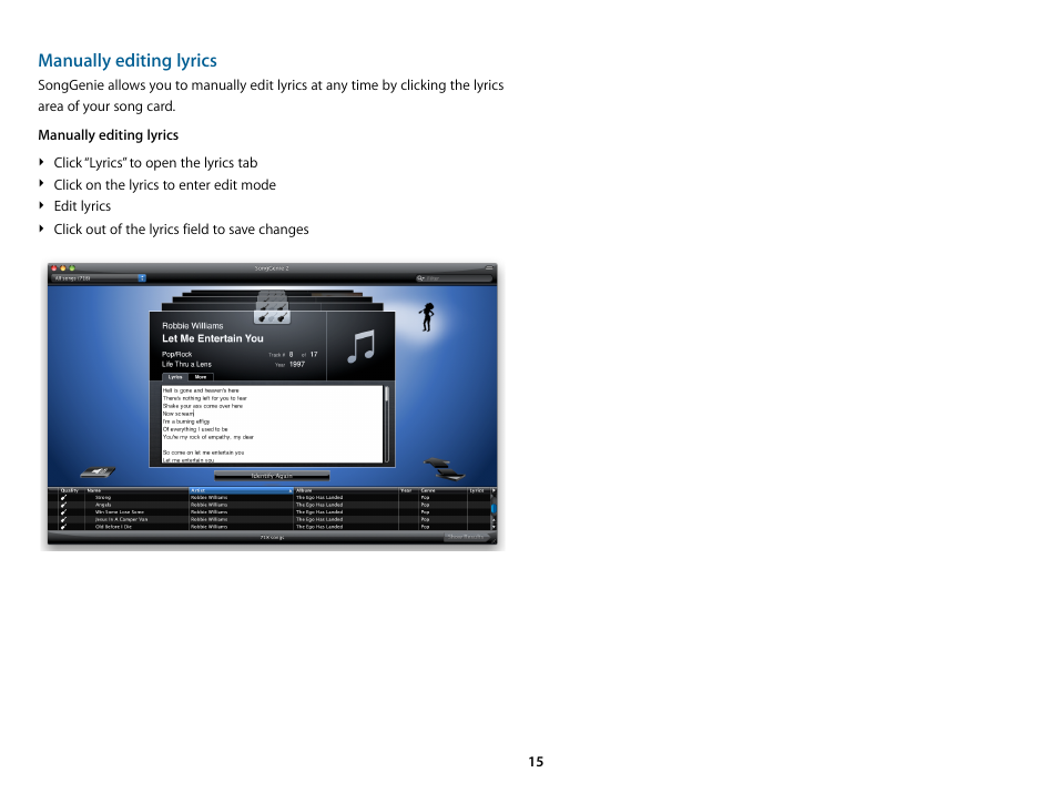 Manually editing lyrics | equinux SongGenie 2.2.7 User Manual | Page 15 / 24