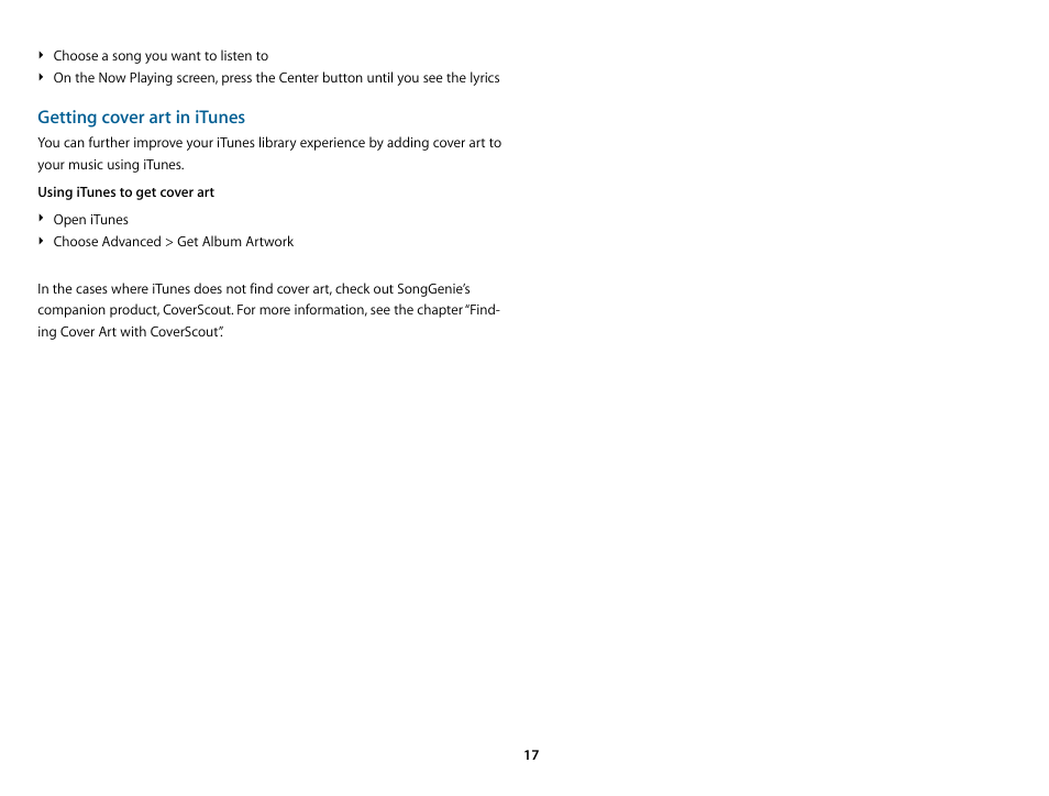 Getting cover art in itunes | equinux SongGenie 2.2.7 User Manual | Page 17 / 24
