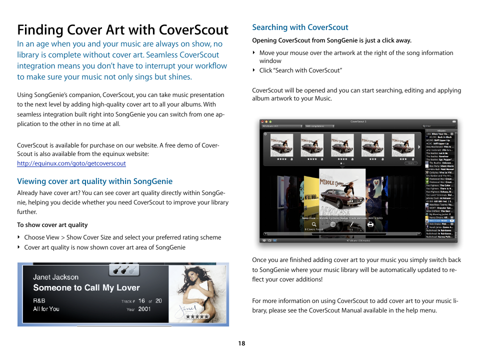 Finding cover art with coverscout, Viewing cover art quality within songgenie, Searching with coverscout | equinux SongGenie 2.2.7 User Manual | Page 18 / 24