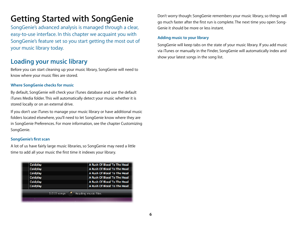 Getting started with songgenie, Loading your music library | equinux SongGenie 2.2.7 User Manual | Page 6 / 24