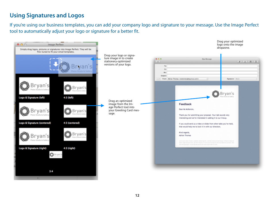Using signatures and logos | equinux Stationery Greeting Cards 2.21.0 User Manual | Page 12 / 13