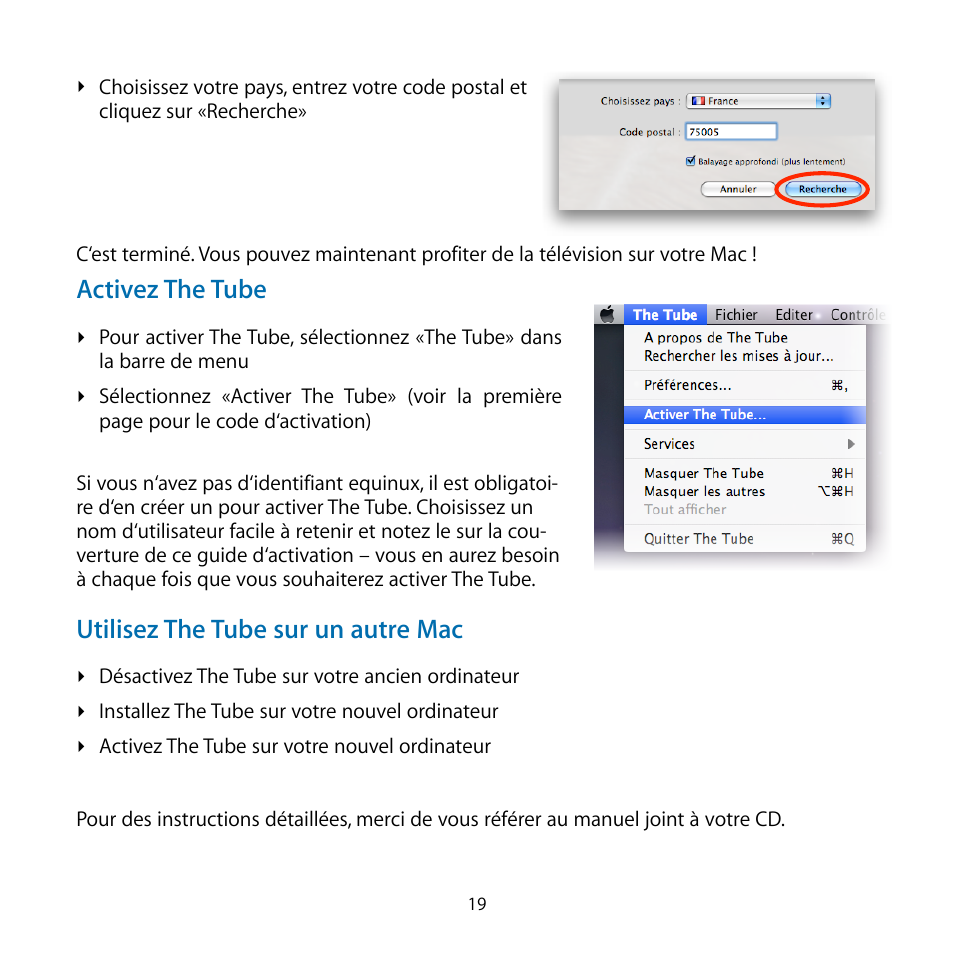 Activez the tube, Utilisez the tube sur un autre mac | equinux TubeStick User Manual | Page 19 / 24