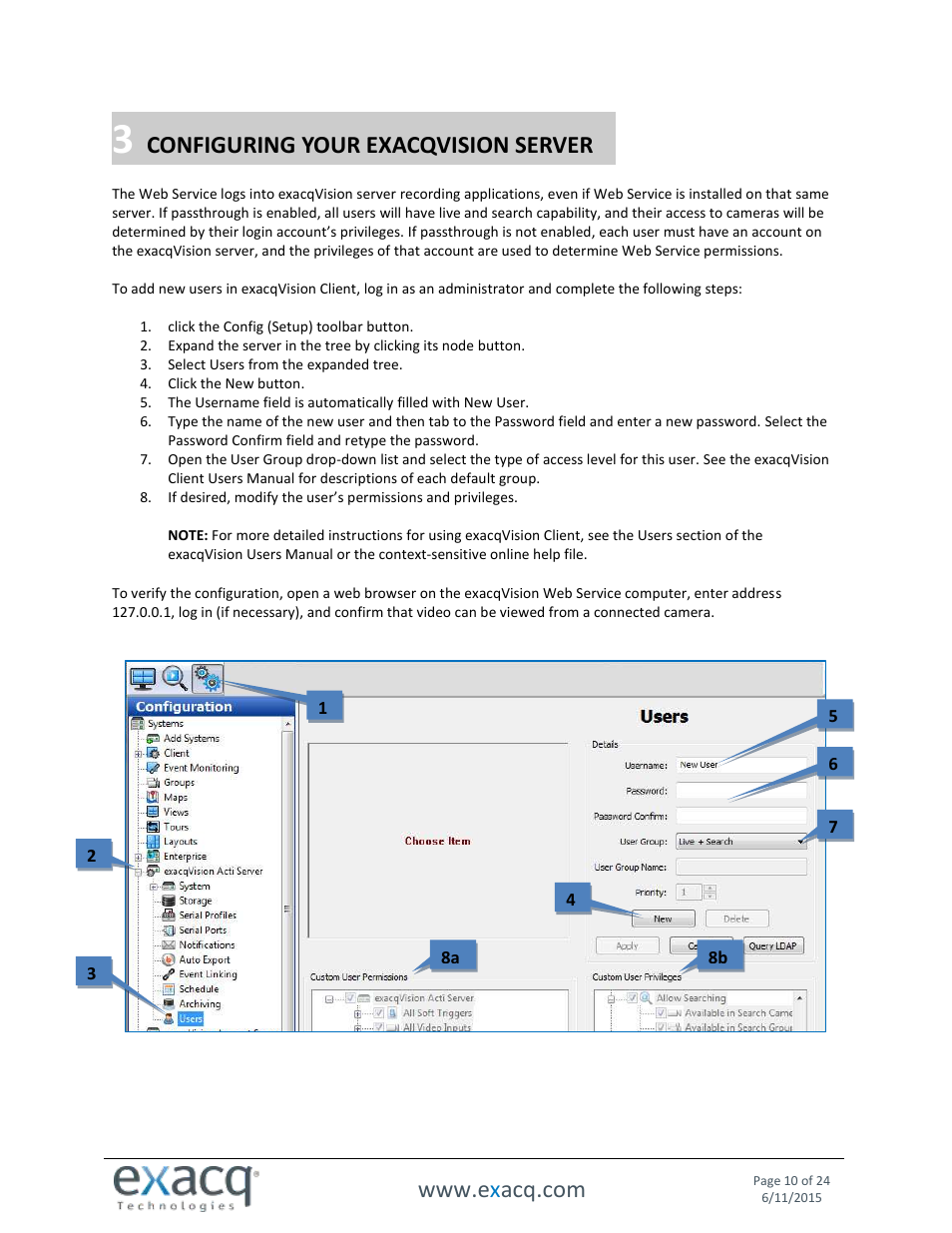 3 configuring your exacqvision server, Configuring your exacqvision server | Exacq exacqVision Web Service User Manual User Manual | Page 10 / 24