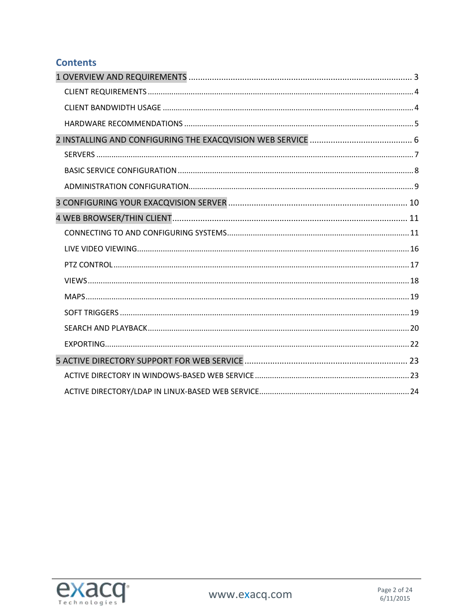 Exacq exacqVision Web Service User Manual User Manual | Page 2 / 24