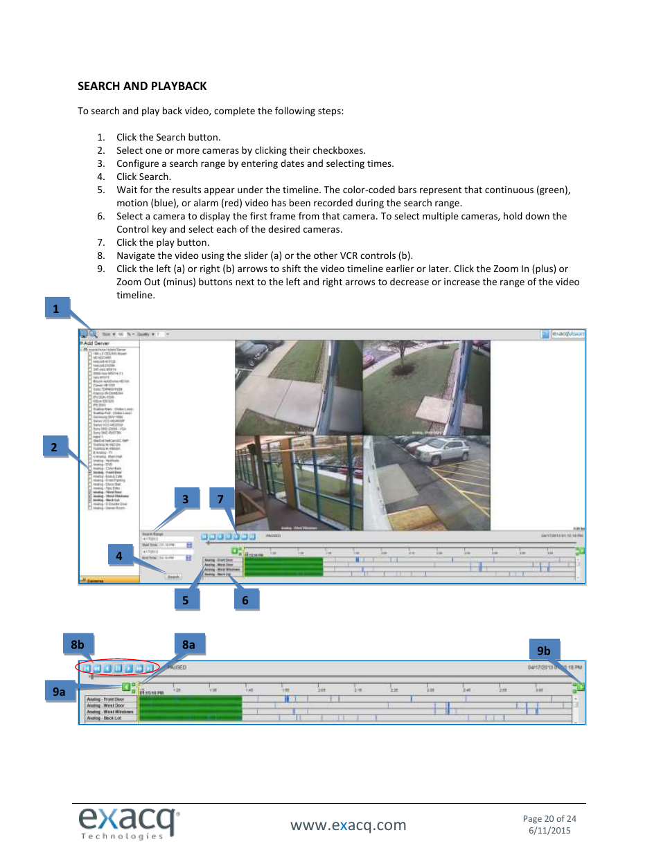 Search and playback | Exacq exacqVision Web Service User Manual User Manual | Page 20 / 24