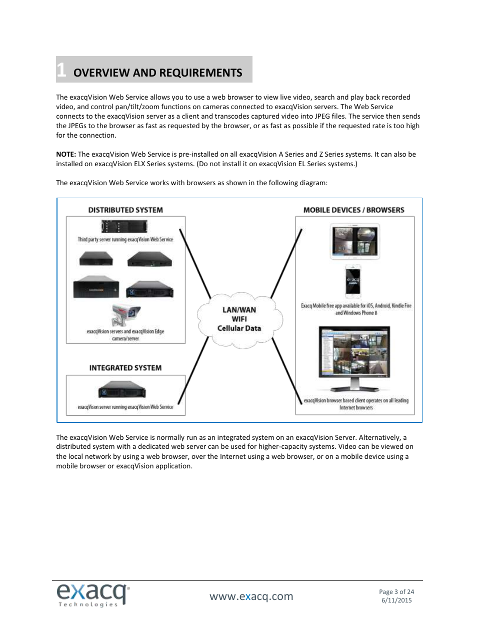 1 overview and requirements, Overview and requirements | Exacq exacqVision Web Service User Manual User Manual | Page 3 / 24