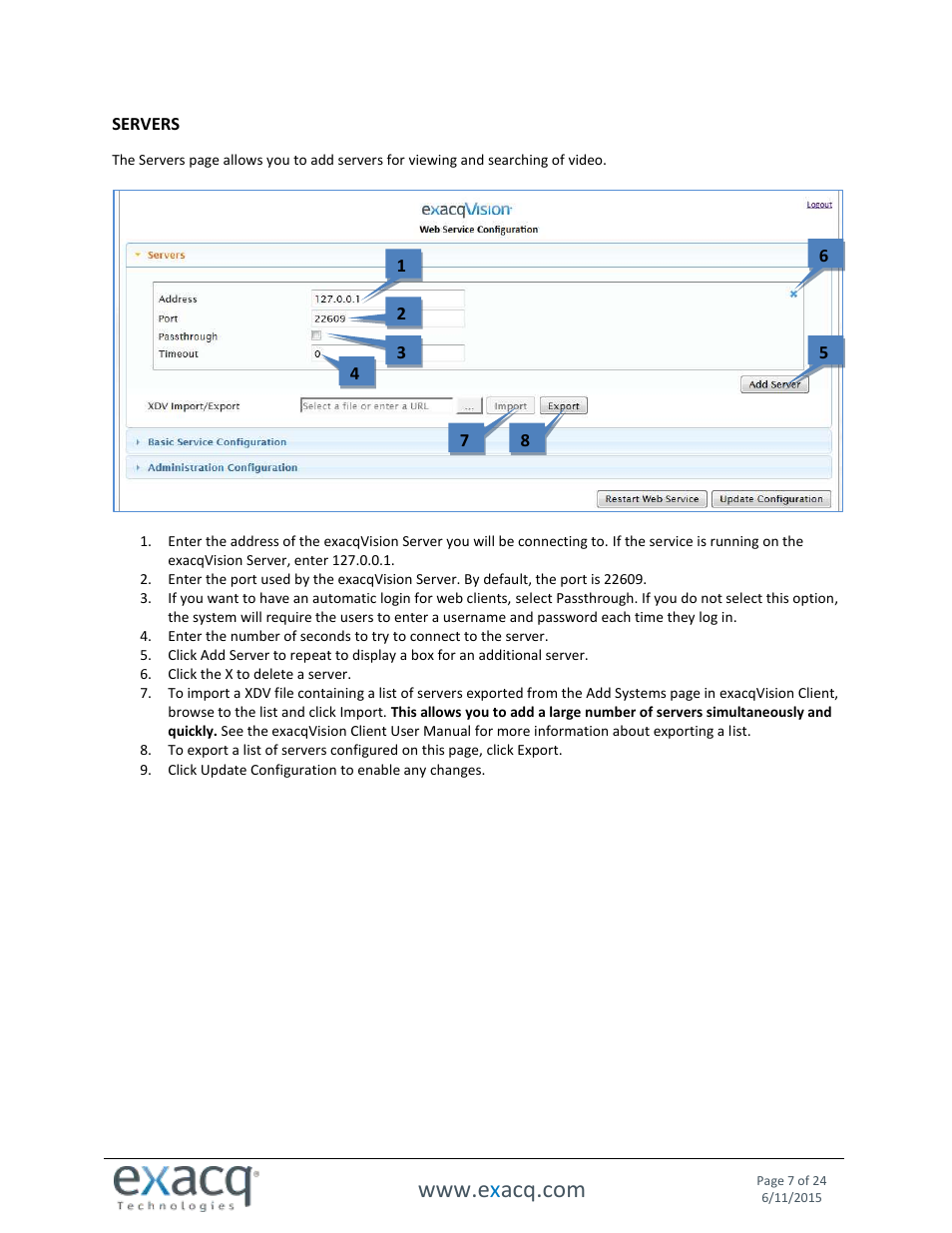 Servers | Exacq exacqVision Web Service User Manual User Manual | Page 7 / 24