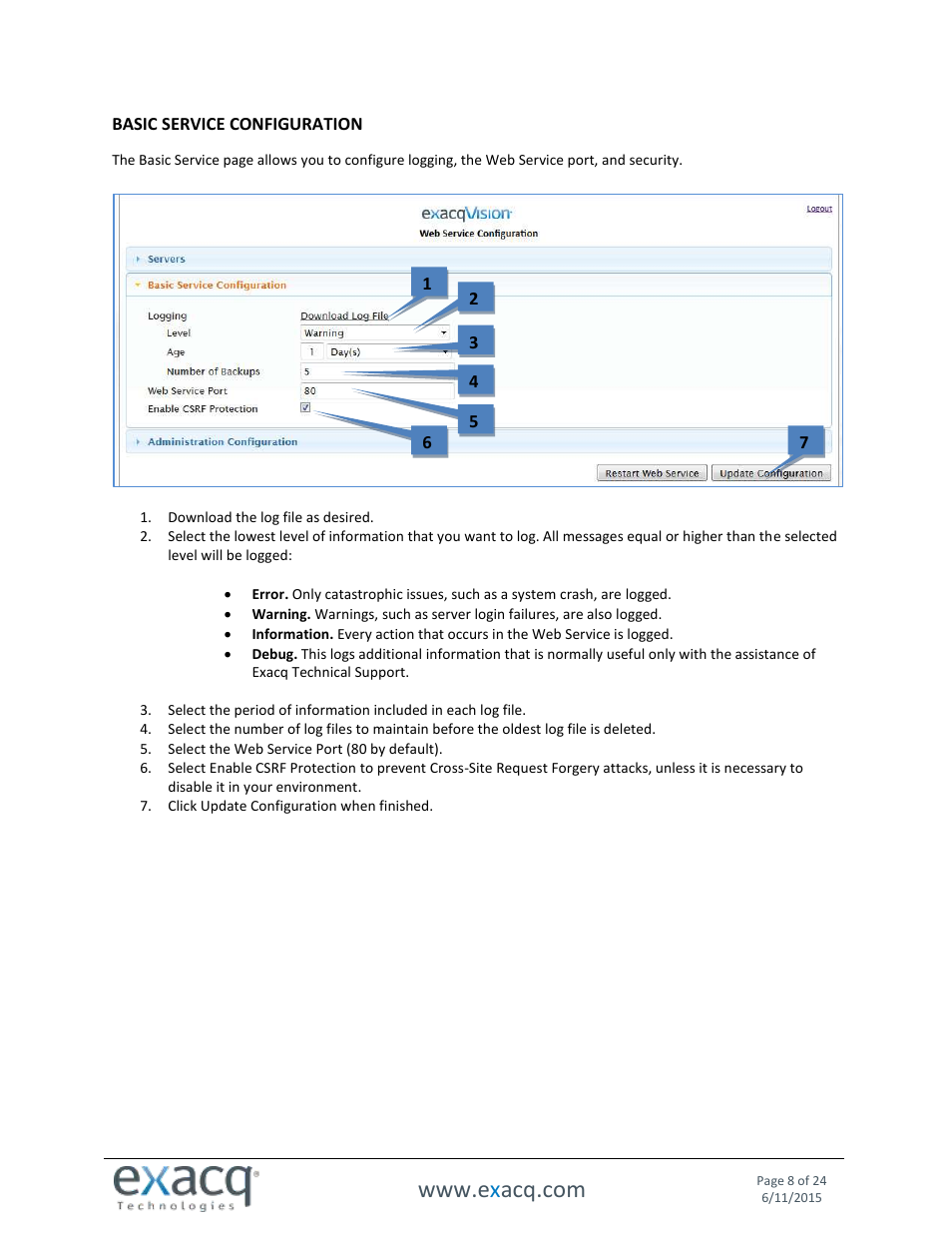 Basic service configuration | Exacq exacqVision Web Service User Manual User Manual | Page 8 / 24