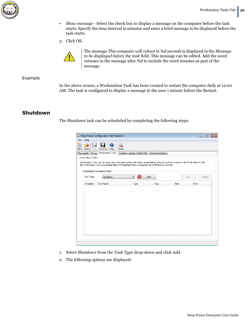 Shutdown | Faronics Deep Freeze Enterprise User Manual | Page 39 / 184
