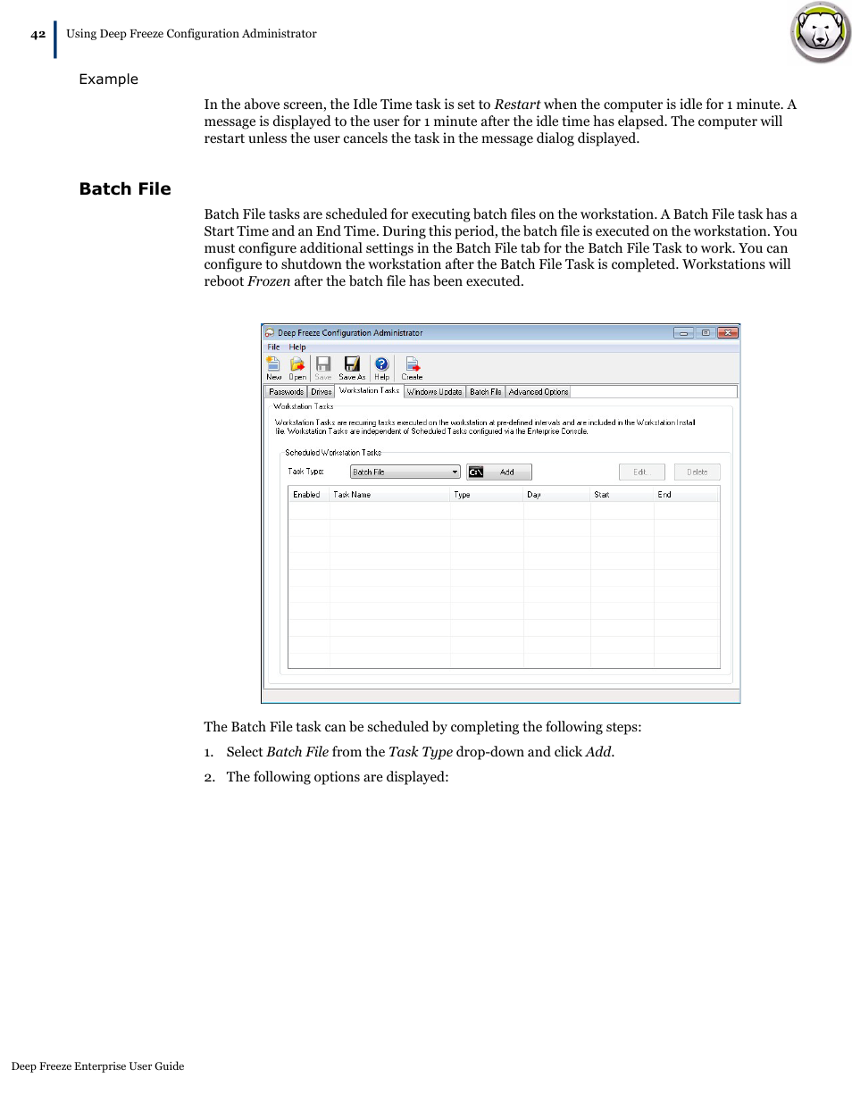 Batch file | Faronics Deep Freeze Enterprise User Manual | Page 42 / 184