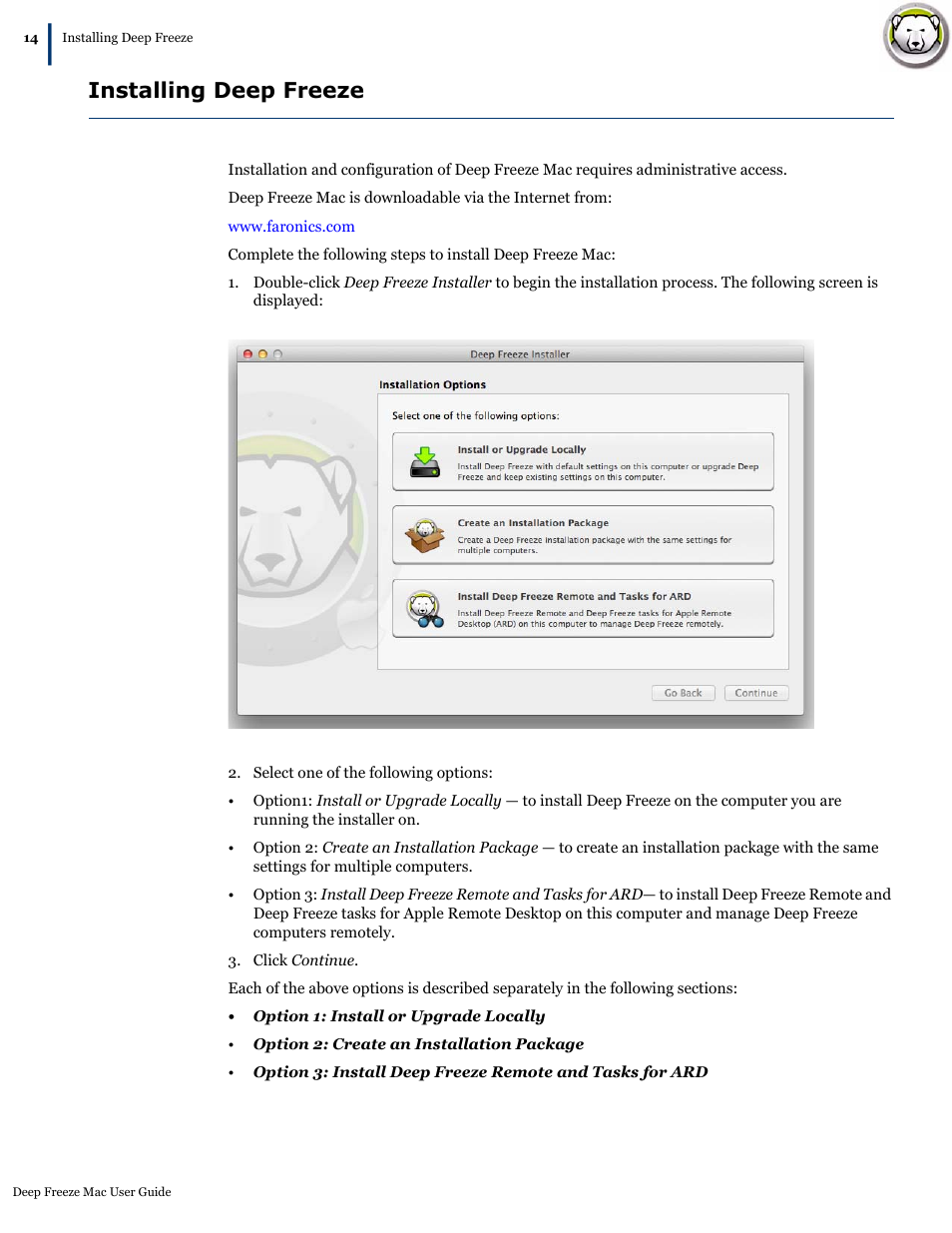 Installing deep freeze | Faronics Deep Freeze Mac User Manual | Page 14 / 66