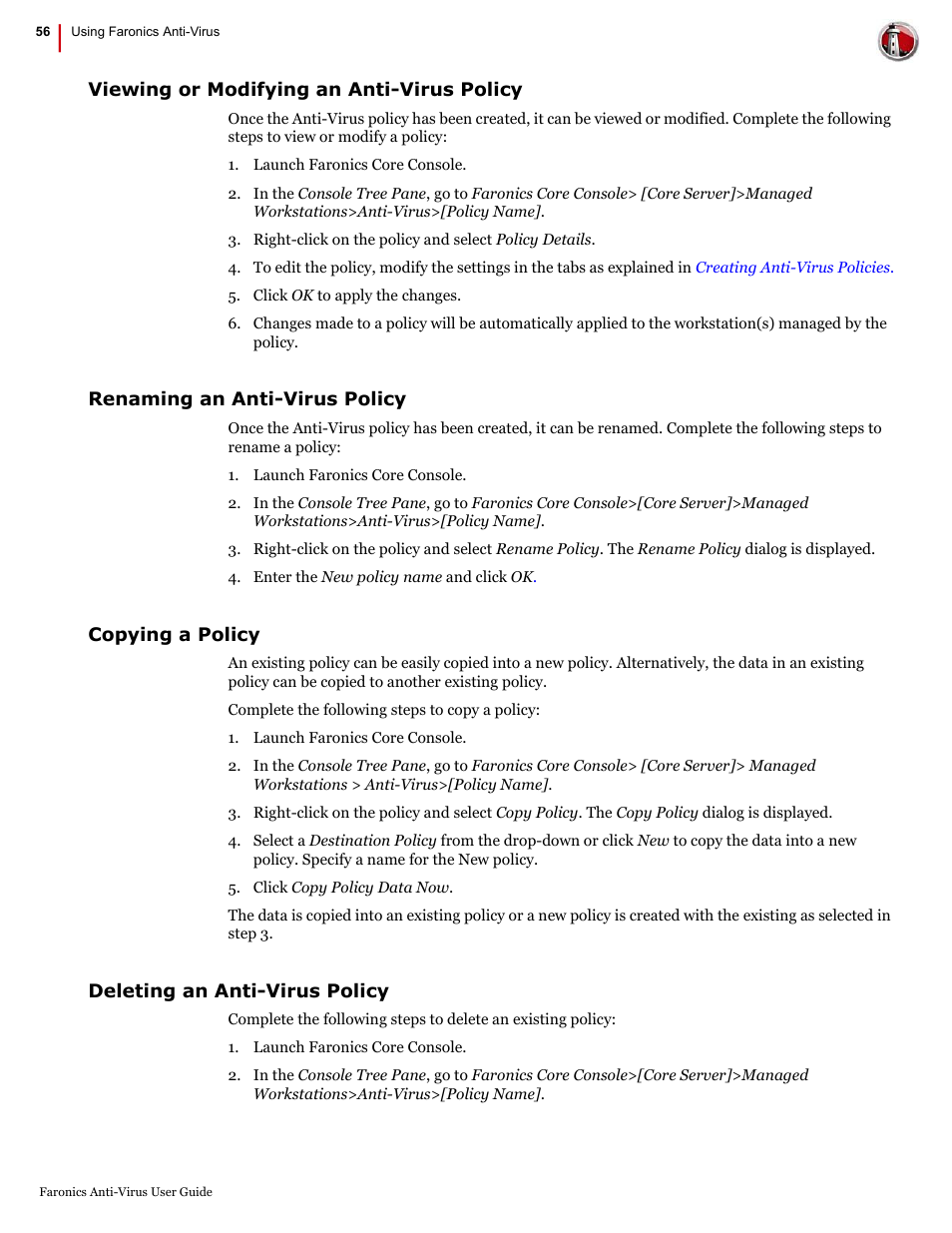 Faronics Anti-Virus Enterprise User Manual | Page 56 / 86