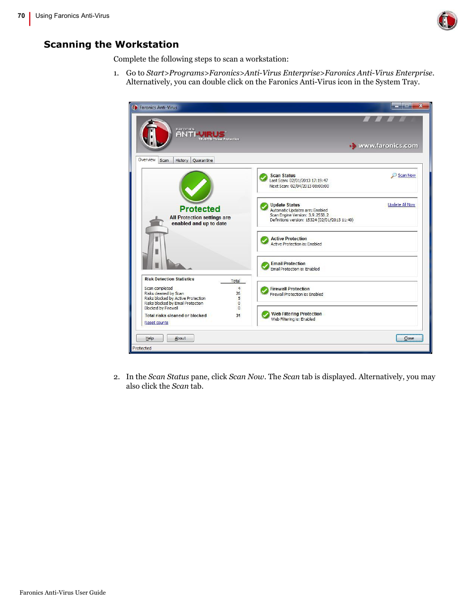 Scanning the workstation | Faronics Anti-Virus Enterprise User Manual | Page 70 / 86