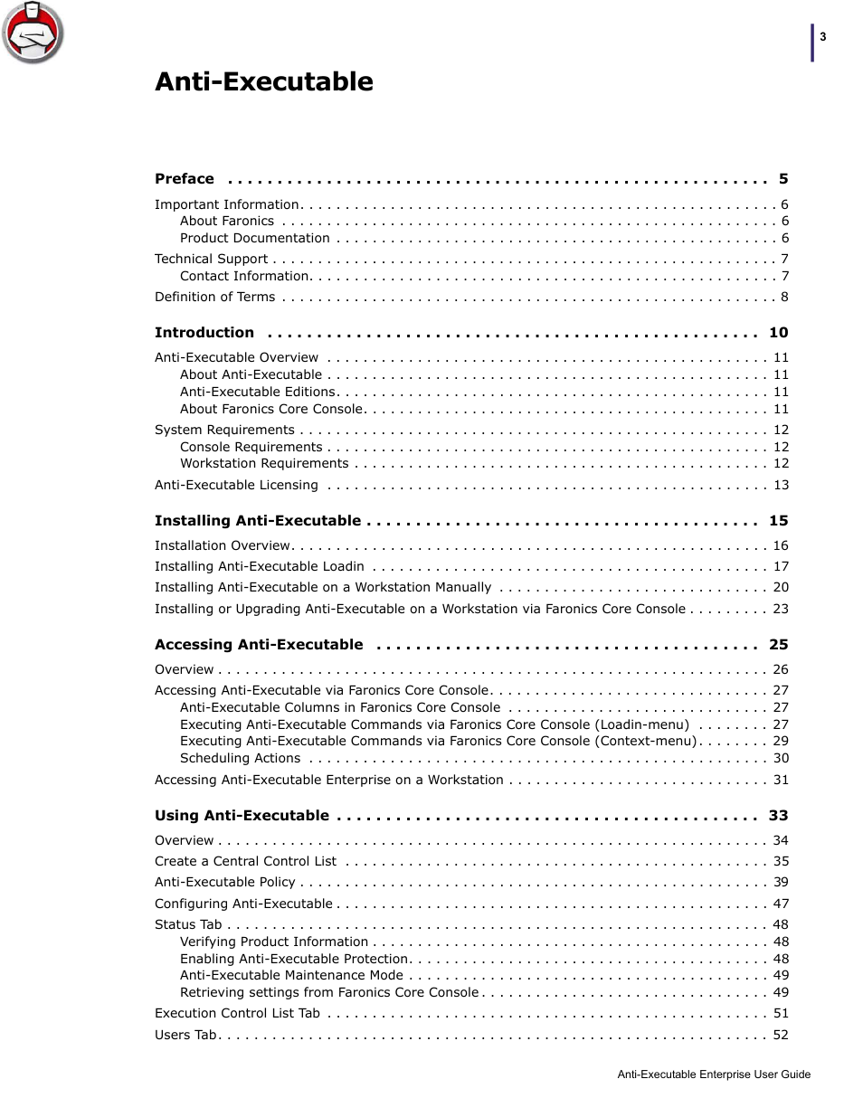 Anti-executable | Faronics Anti-Executable Enterprise/Server User Manual | Page 3 / 70