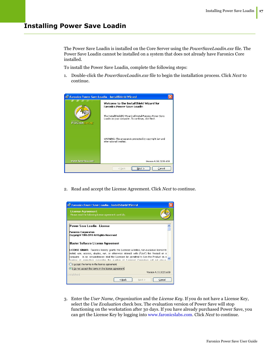 Installing power save loadin | Faronics Power Save User Manual | Page 17 / 82