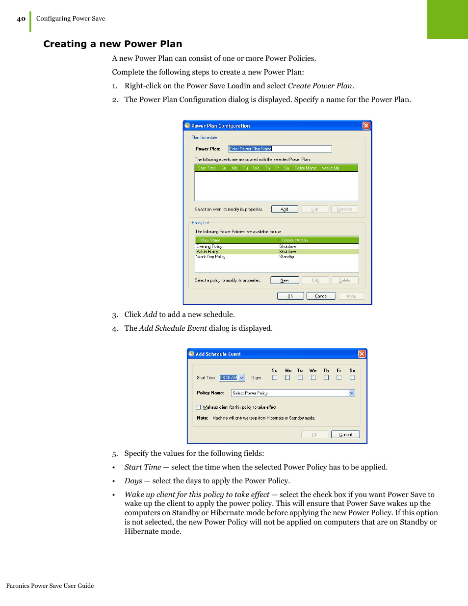 Creating a new power plan | Faronics Power Save User Manual | Page 40 / 82