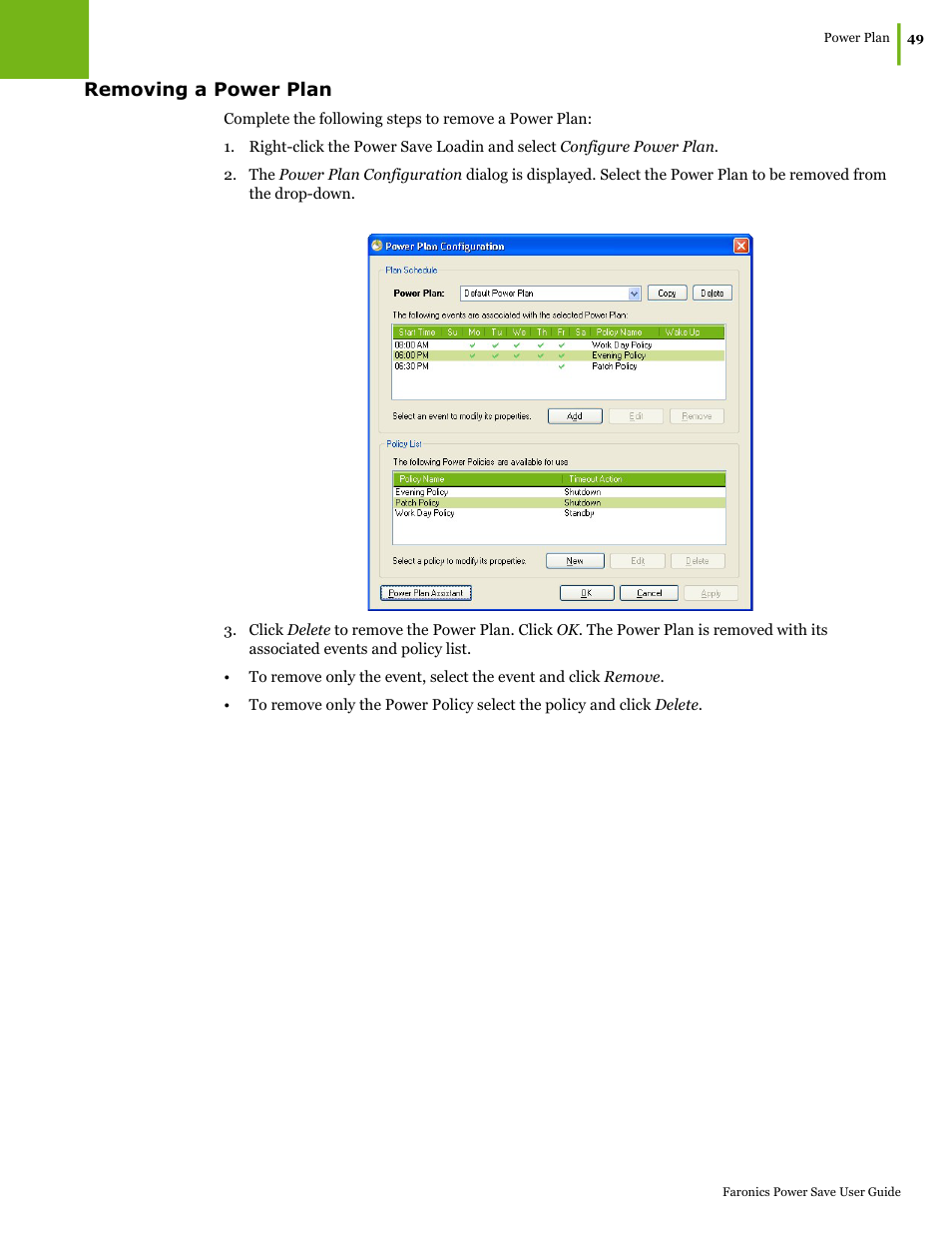 Removing a power plan | Faronics Power Save User Manual | Page 49 / 82