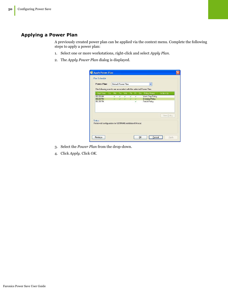 Applying a power plan | Faronics Power Save User Manual | Page 50 / 82