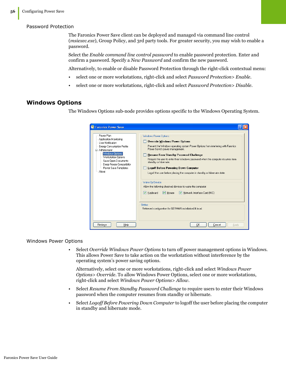 Windows options | Faronics Power Save User Manual | Page 56 / 82