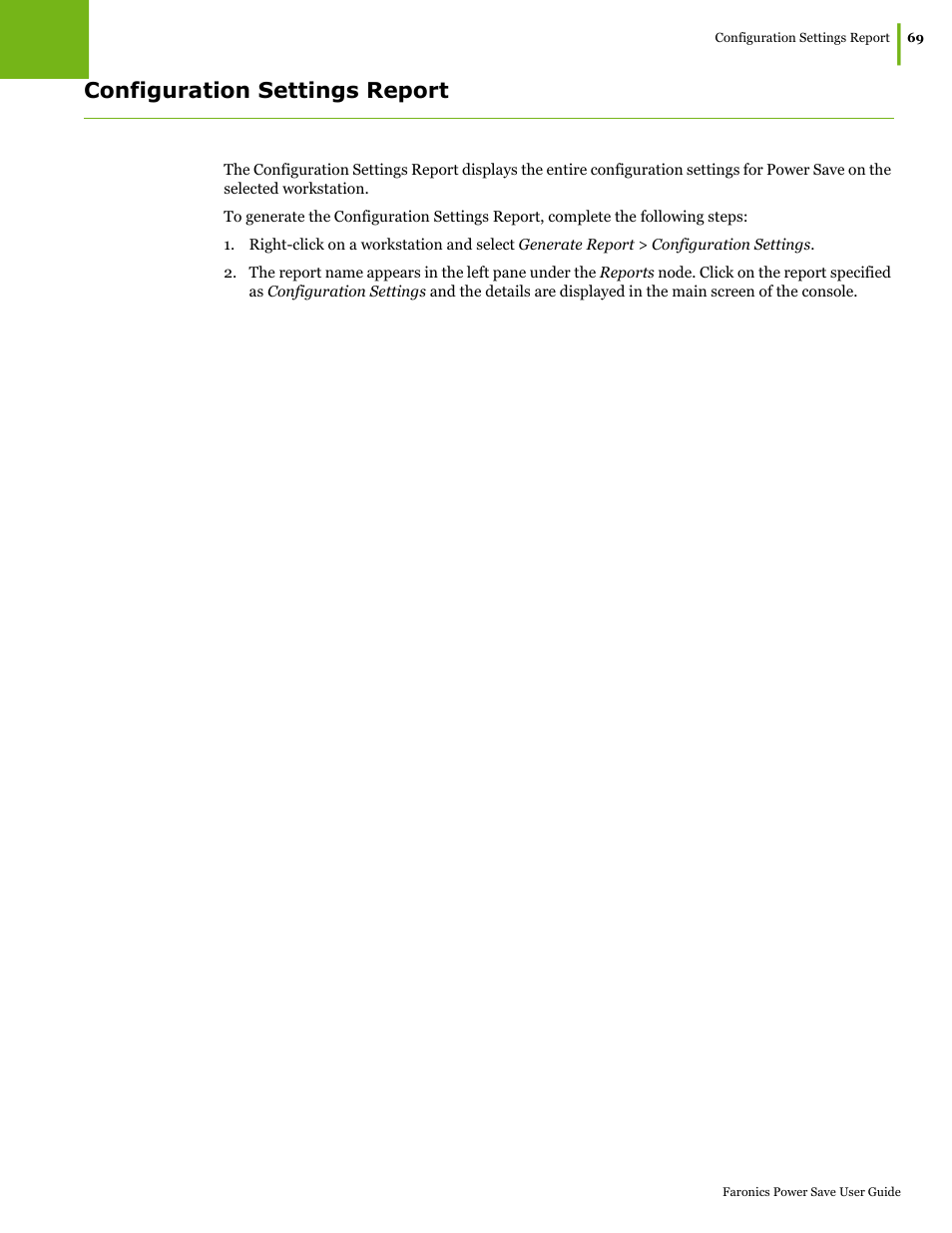 Configuration settings report | Faronics Power Save User Manual | Page 69 / 82