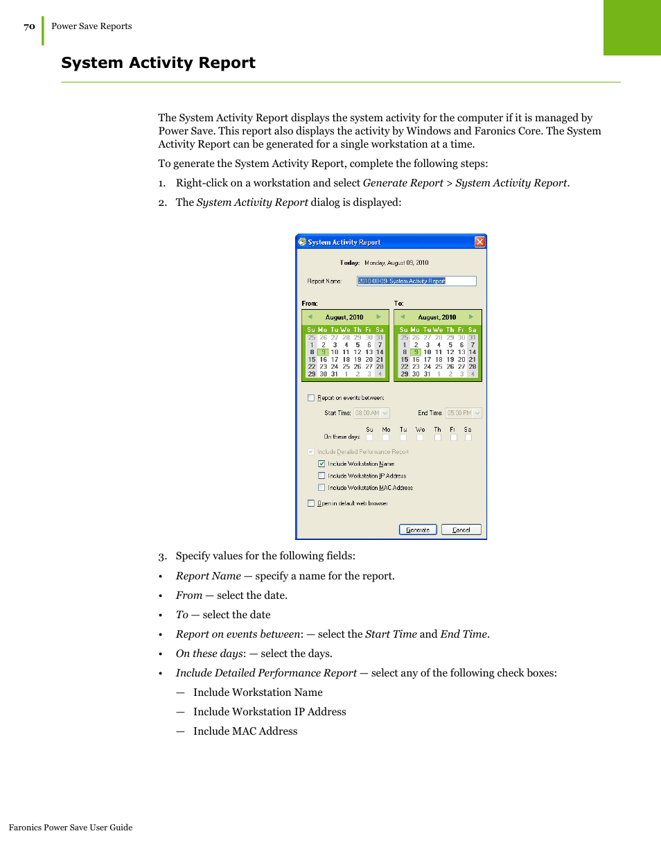 System activity report | Faronics Power Save User Manual | Page 70 / 82