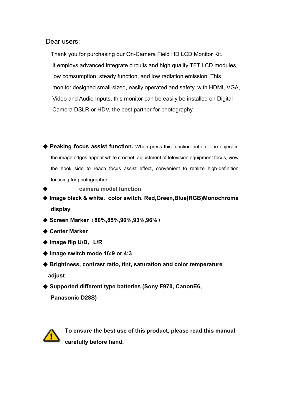 Key features | Feelworld FW689-HD User Manual | Page 2 / 15