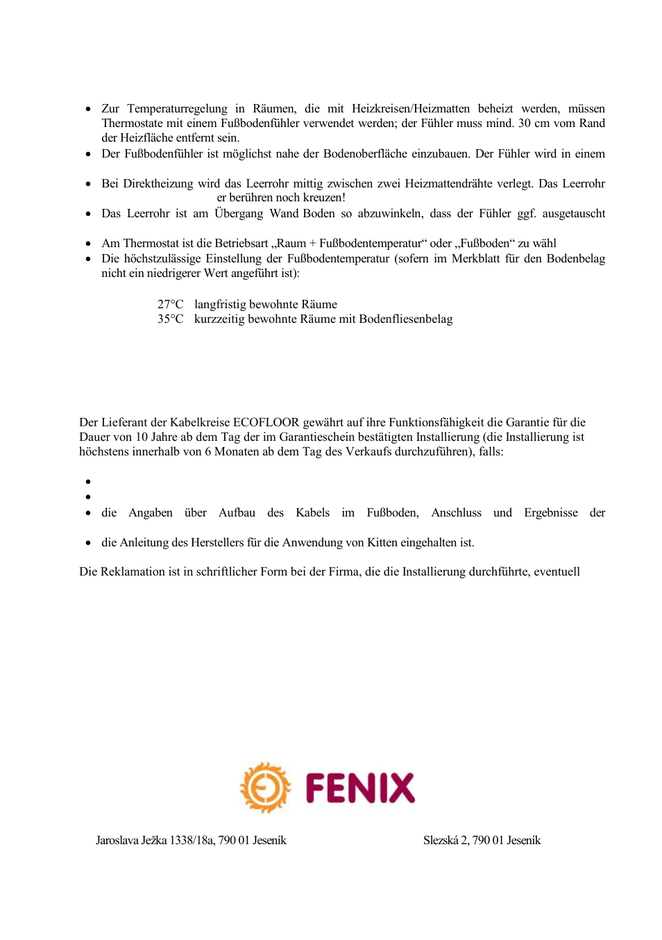 Garantie, reklamationen, Regelung | Fenix ADSV User Manual | Page 15 / 20