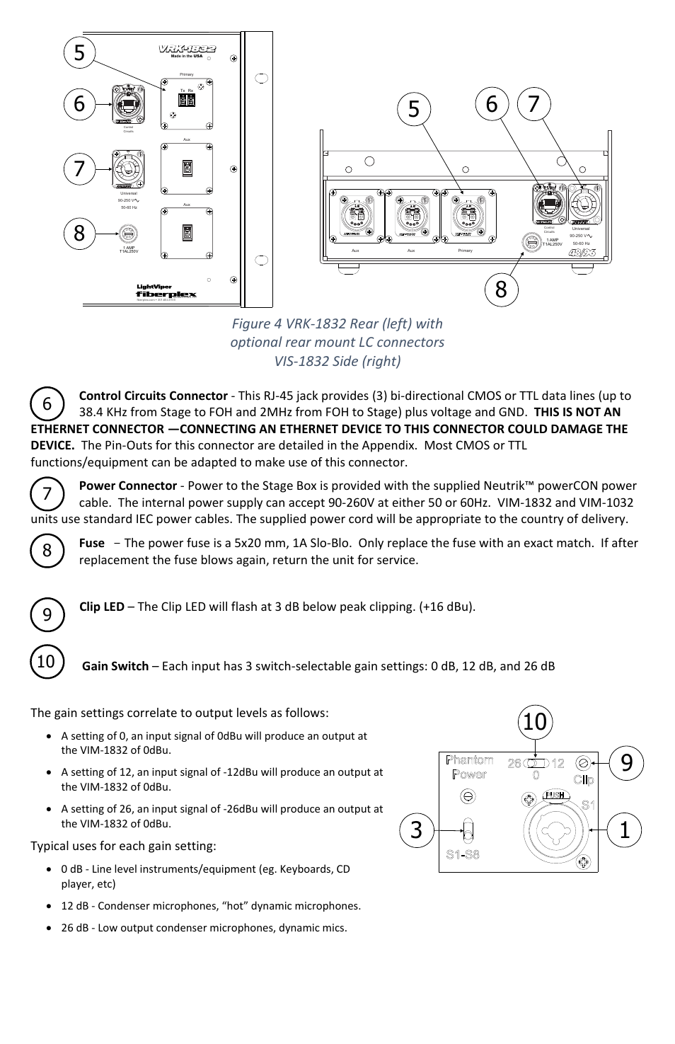 Typical uses for each gain setting | FiberPlex VRK-1832 User Manual | Page 9 / 16