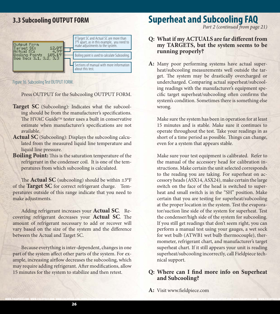 Superheat and subcooling faq, 3 subcooling output form | Fieldpiece HG2 - HVAC Guide System Analyzer User Manual | Page 14 / 37