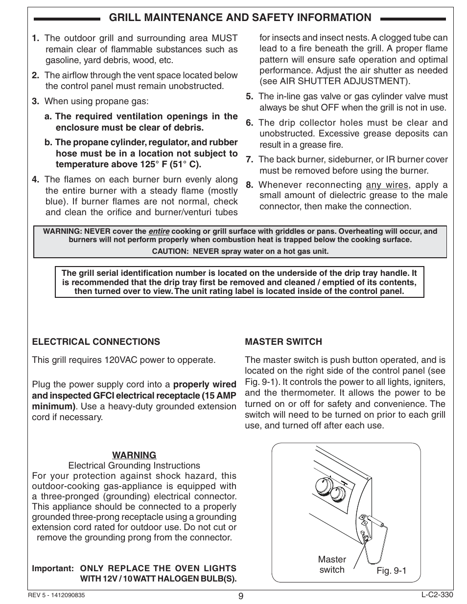Grill maintenance and safety information | Fire Magic Echelon Diamond Stand Alone Grill User Manual | Page 9 / 48
