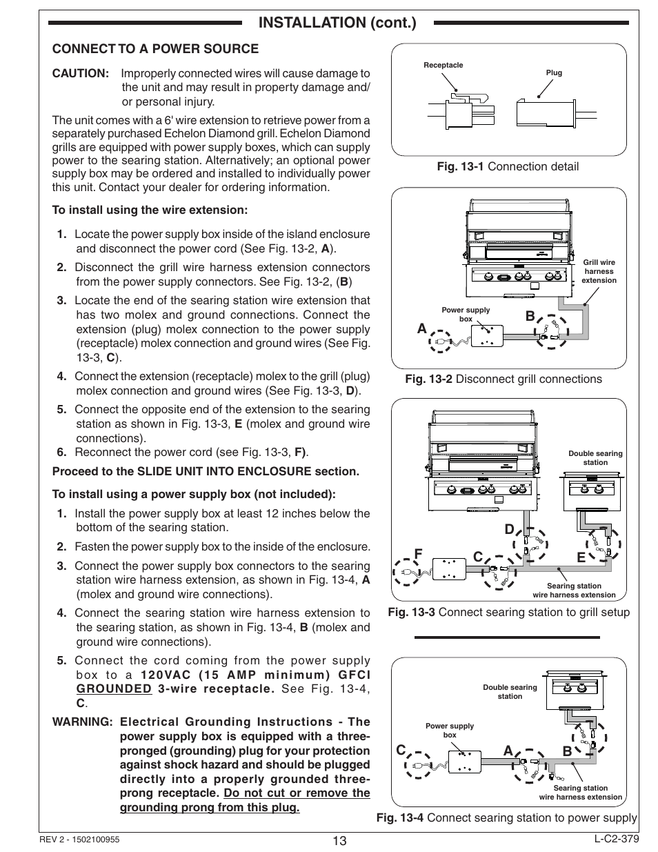 Installation (cont.), Cd e | Fire Magic Diamond Double Searing Station 32884-1(P) User Manual | Page 13 / 26