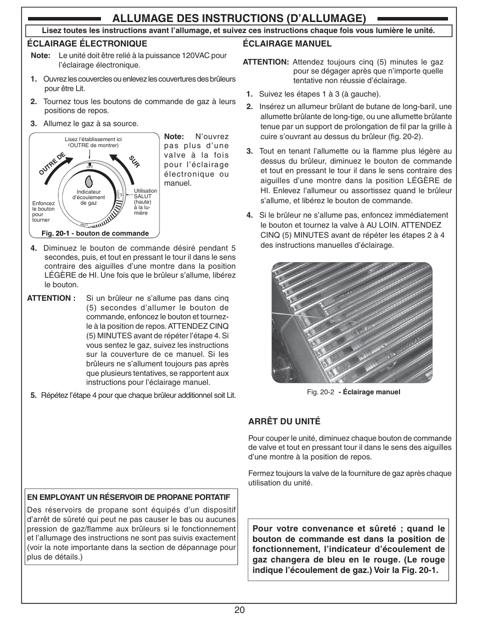 Allumage des instructions (d’allumage), Arrêt du unité, Éclairage électronique | Éclairage manuel | Fire Magic Diamond Double Searing Station 32884-1(P) User Manual | Page 20 / 26
