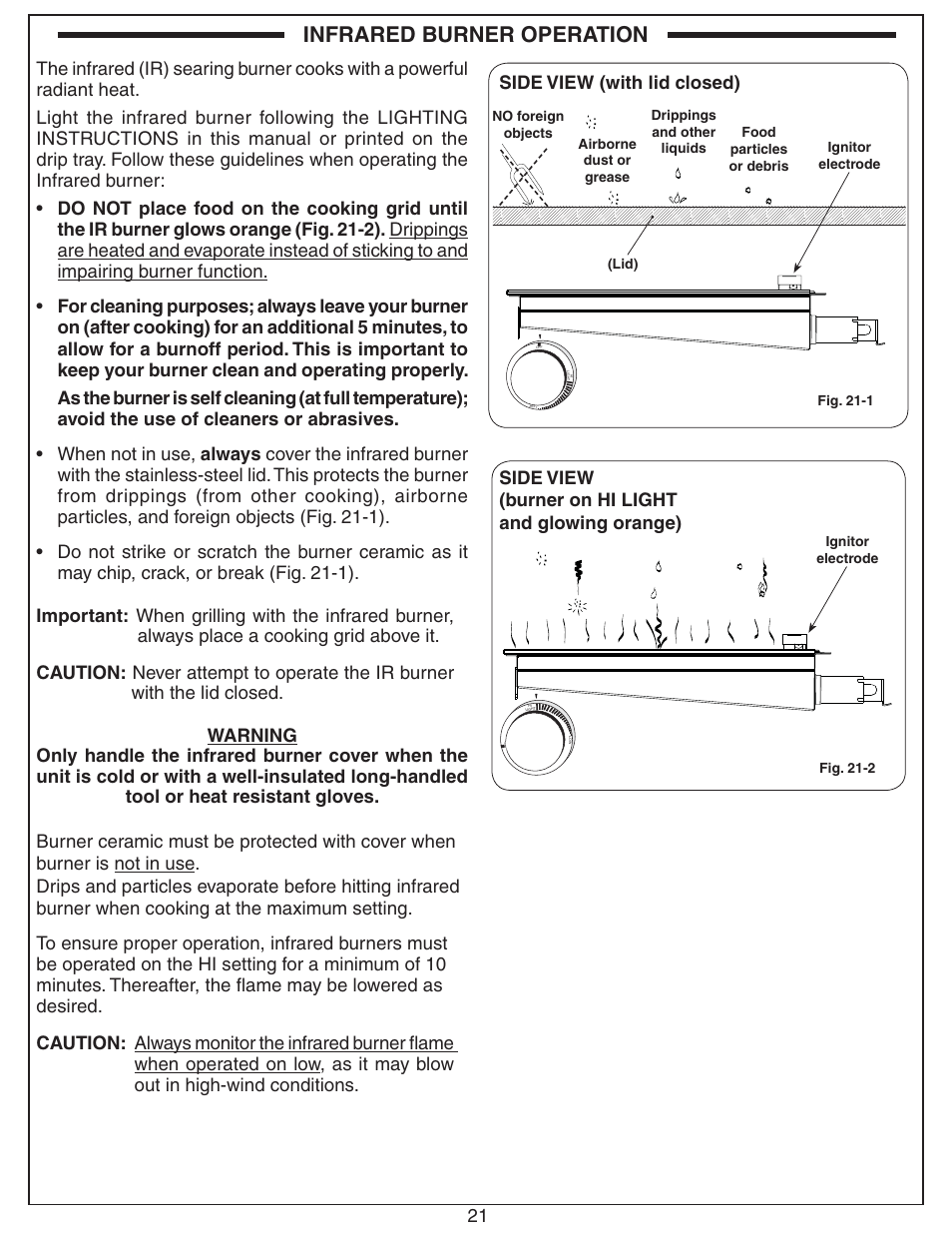 Infrared burner operation | Fire Magic Diamond Double Searing Station 32884-1(P) User Manual | Page 21 / 26