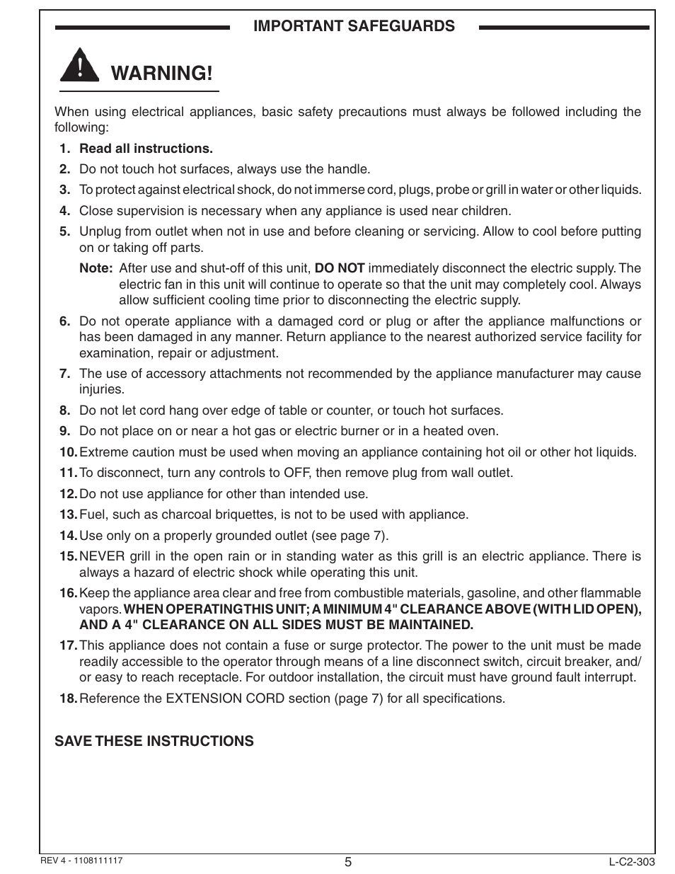 Warning | Fire Magic Electric Grill User Manual | Page 5 / 14