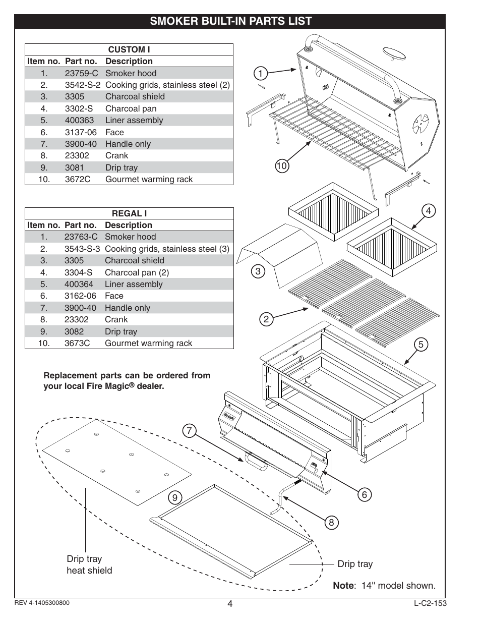Smoker built-in parts list | Fire Magic Gourmet Stainless Steel Charcoal Barbecue User Manual | Page 4 / 10