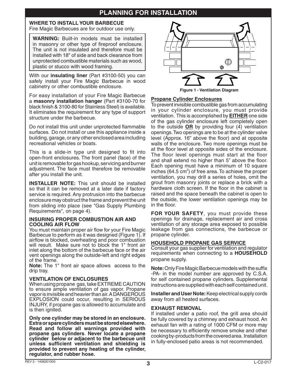 Planning for installation | Fire Magic Deluxe Classic Series 42,000 BTU User Manual | Page 3 / 10