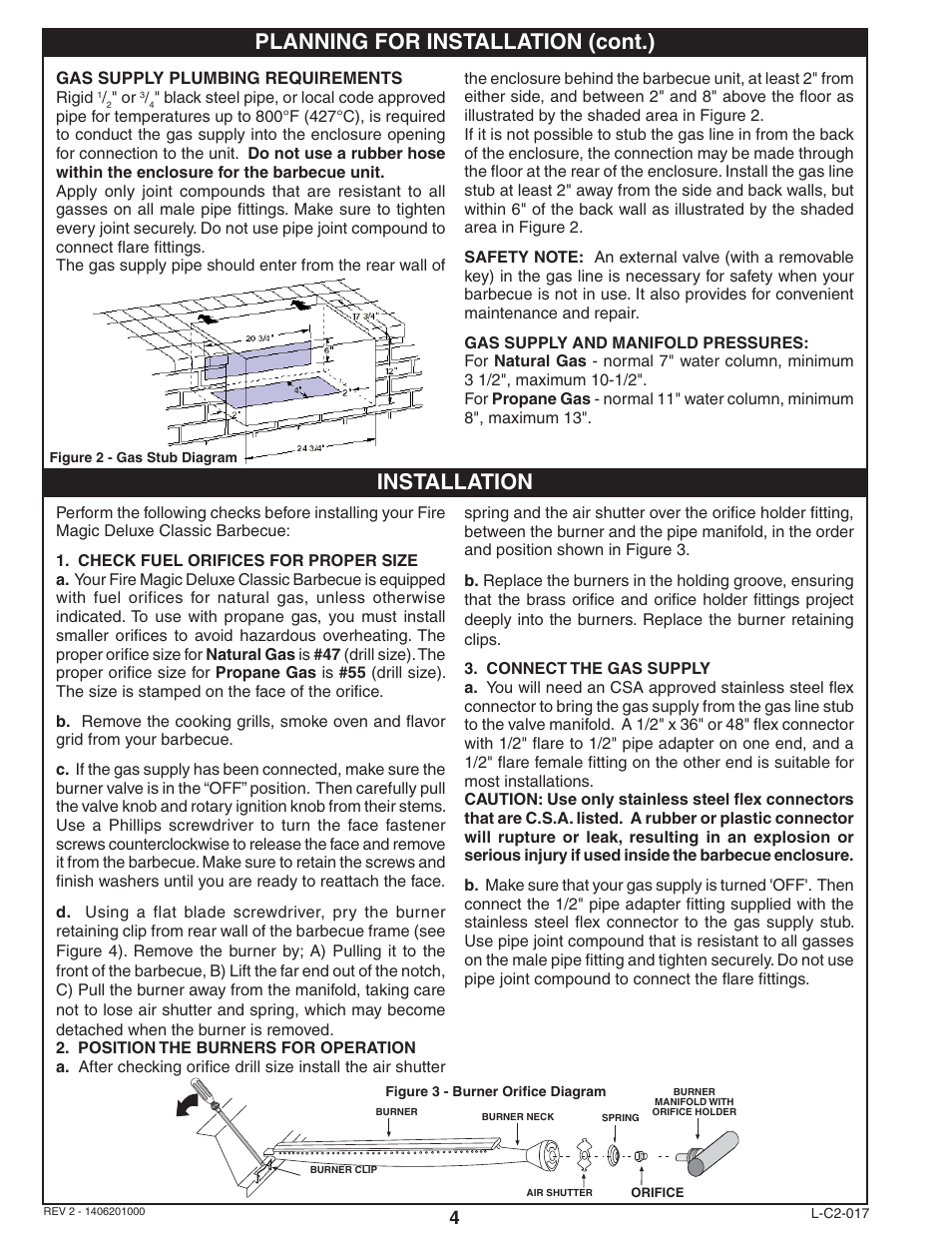 Planning for installation (cont.) installation | Fire Magic Deluxe Classic Series 42,000 BTU User Manual | Page 4 / 10