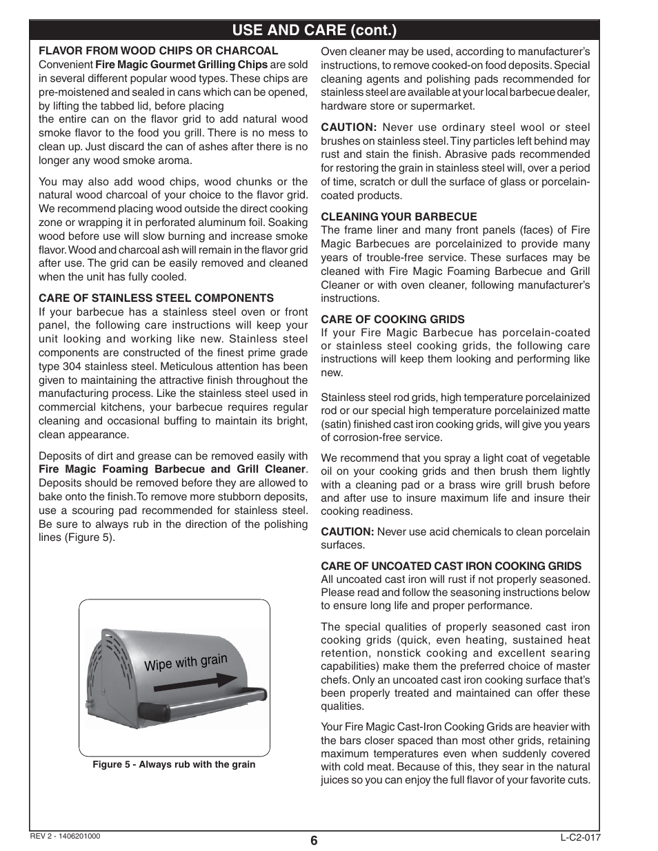 Use and care (cont.) | Fire Magic Deluxe Classic Series 42,000 BTU User Manual | Page 6 / 10