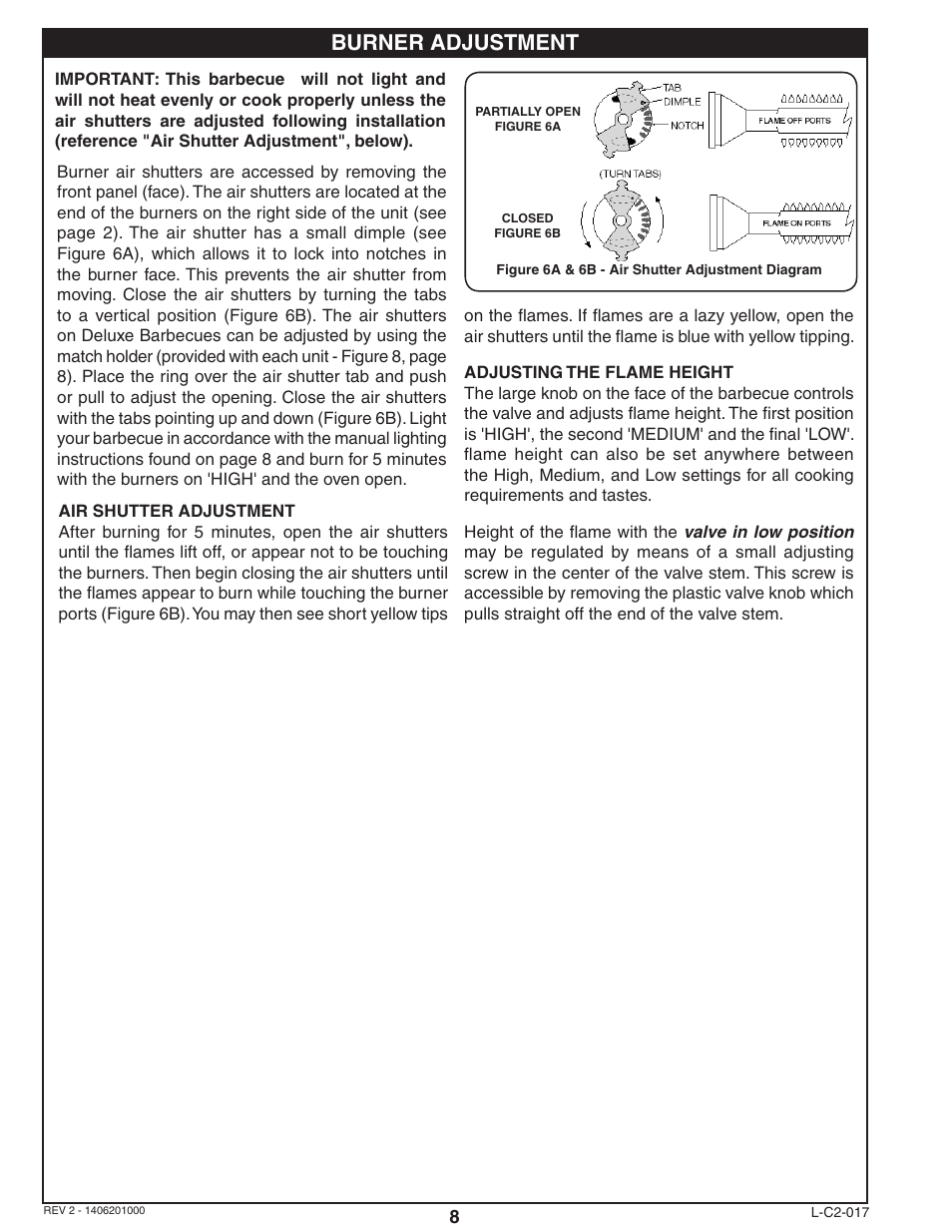 Burner adjustment | Fire Magic Deluxe Classic Series 42,000 BTU User Manual | Page 8 / 10