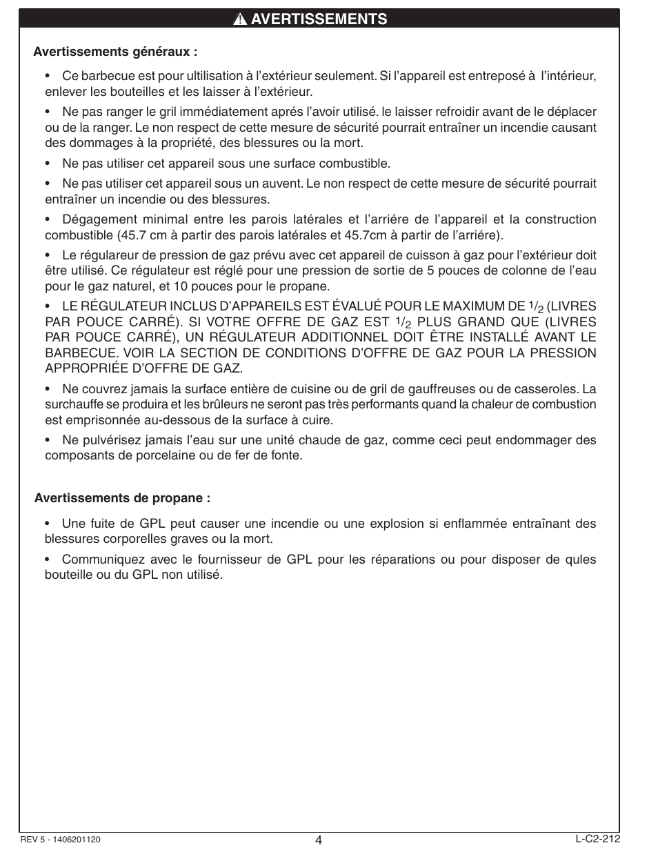 Avertissements | Fire Magic Deluxe Post Barbecue Patio Mount User Manual | Page 4 / 20